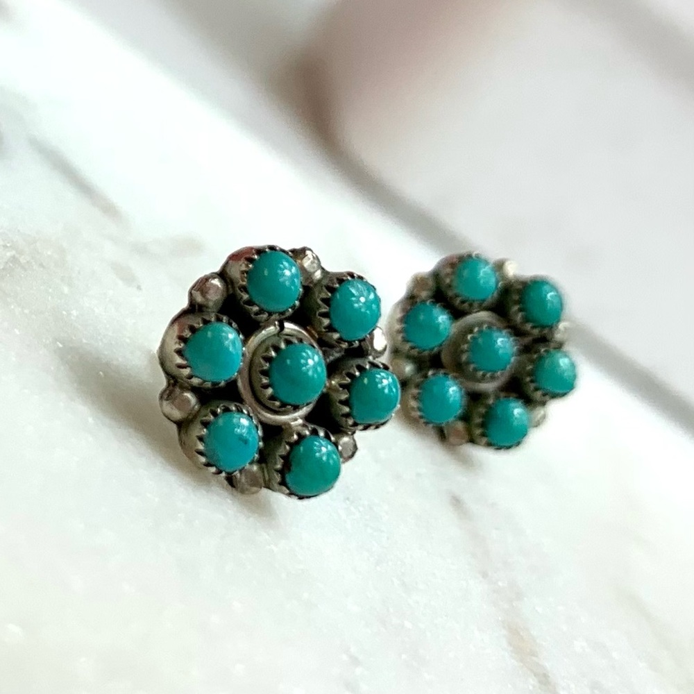 Turquoise Floral Silver Earrings
